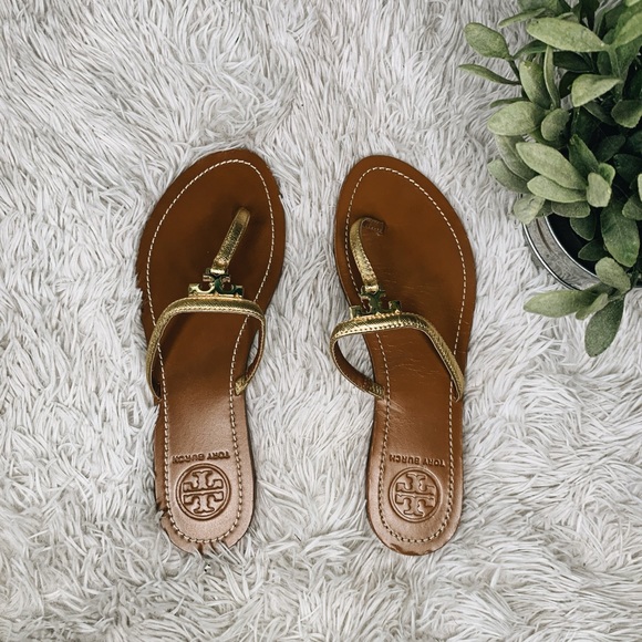 Tory Burch Shoes - Tory burch t strap gold leather sandals EUC 7.5
